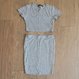 Naked Wardrobe Light Gray Cropped Top & Skirt Set Small
